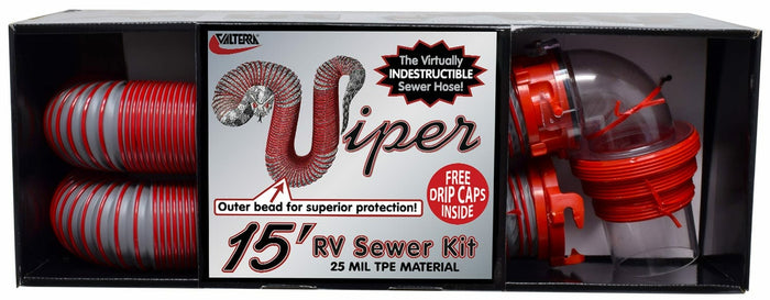 Red Valterra Viper 15' RV Sewer Hose Kit D04-0450 - Box Top View | United RV Parts