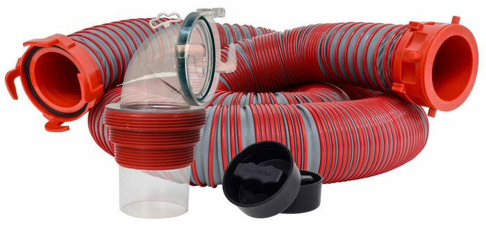 Red Valterra Viper RV Sewer Hose Components - Complete Kit Layout | United RV Parts