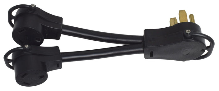 Black Valterra Y-Adapter 50A to Dual 30A Power Cord - Side Profile | United RV Parts