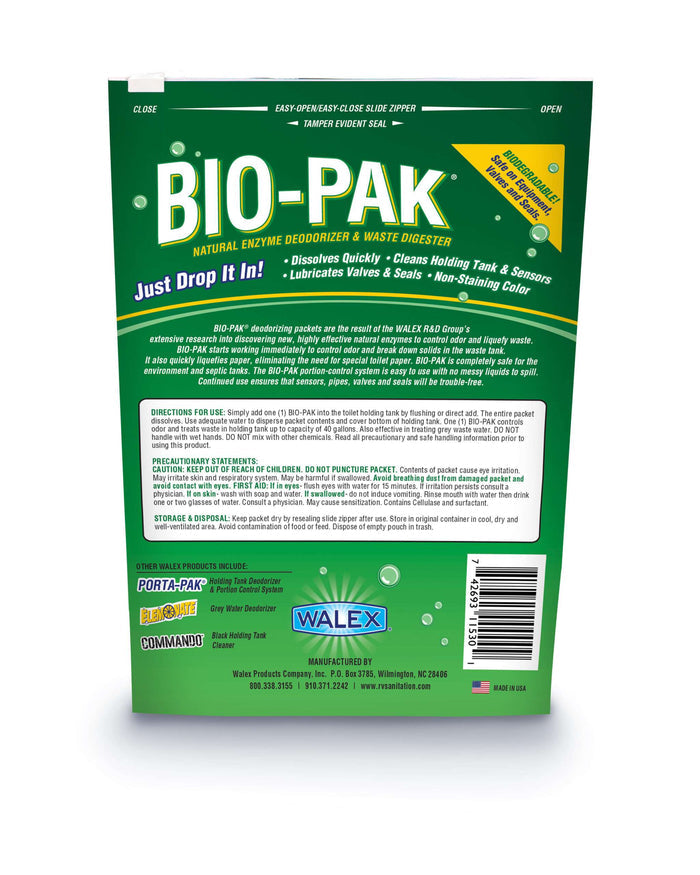 Walex Bio-Pak RV Black Water Tank Treatment - Back Label with Directions | United RV Parts