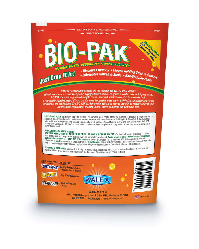 Walex Bio-Pak Tropical Breeze Black Water Tank Treatment - Back Label with Directions | United RV Parts