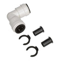 White Plastic AquaLock 1/2" CTS Push-to-Connect Elbow Kit with Clips and Inserts - Flat Lay | United RV Parts