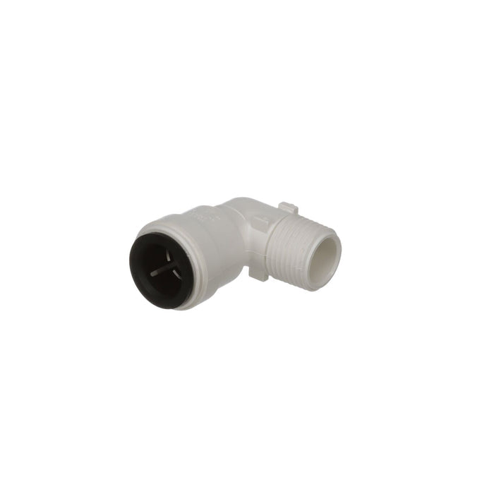 White Plastic Male Elbow Fitting - Three Quarter View | United RV Parts