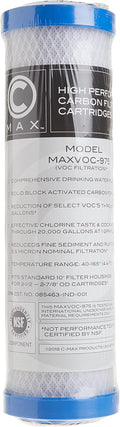 White Carbon Block Water Filter Cartridge MAXVOC-975RV - Product Label View | United RV Parts