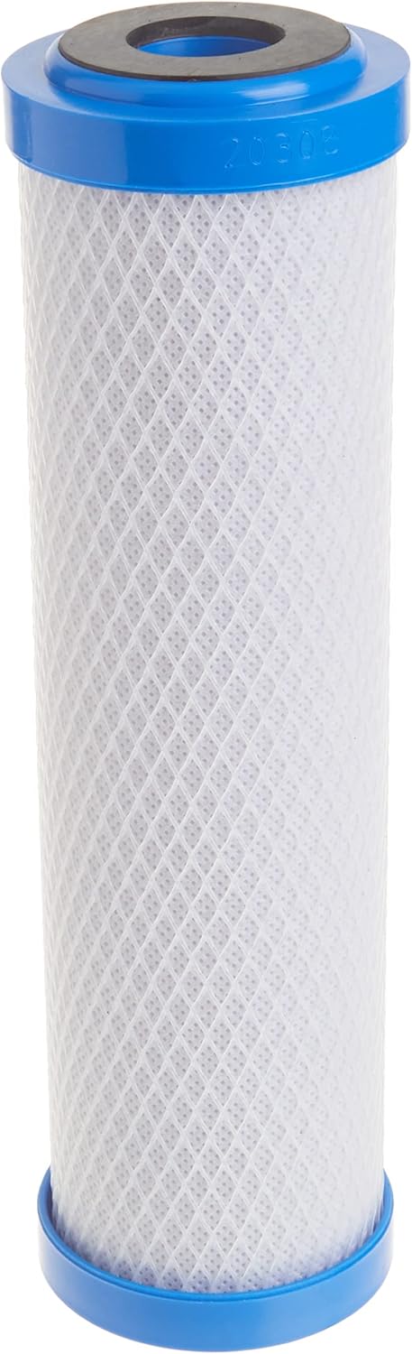 White Carbon Block Water Filter Cartridge with Blue End Caps - Side View | United RV Parts