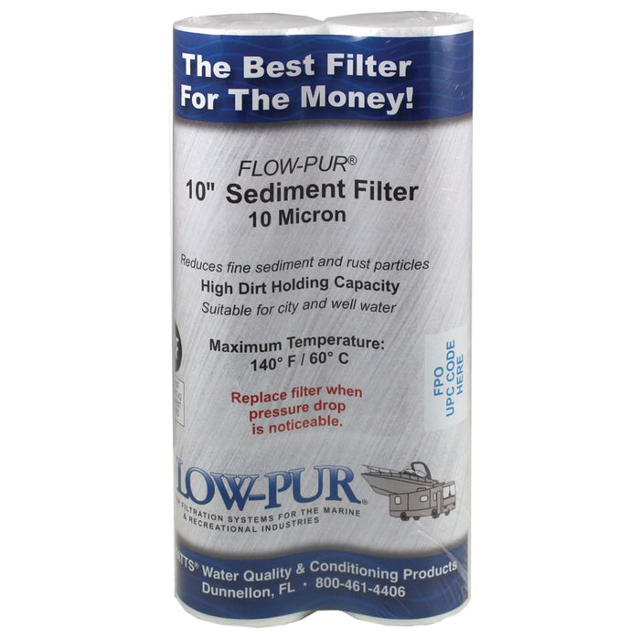 Flow-Pur 10 Inch Sediment Filter Twin Pack - Front Package View | United RV Parts