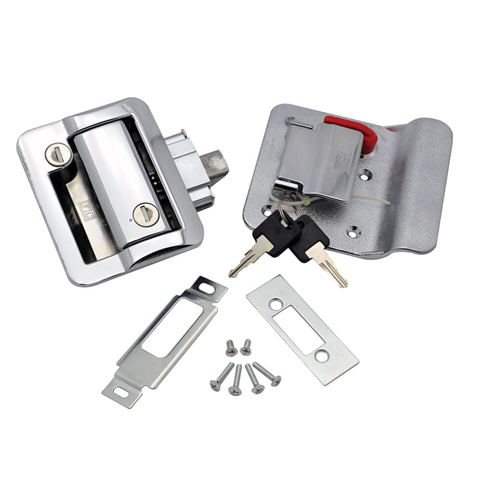 Chrome RV Entry Door Lock Kit with Keys - Complete Set | United RV Parts
