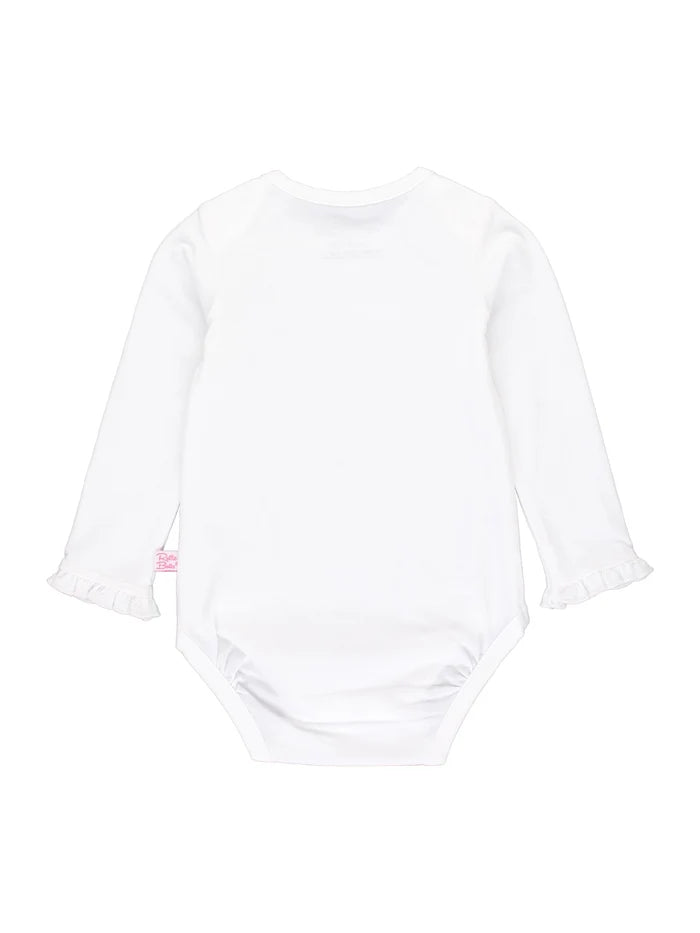 White Knit Long Sleeve Ruffle Bodysuit