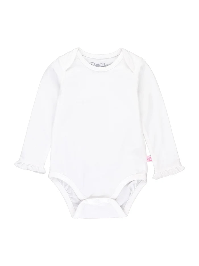 White Knit Long Sleeve Ruffle Bodysuit