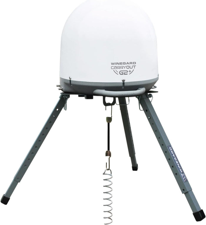 Winegard CarryOut G2+ Antenna on TR-1518 Tripod Mount - Angle View | United RV Parts