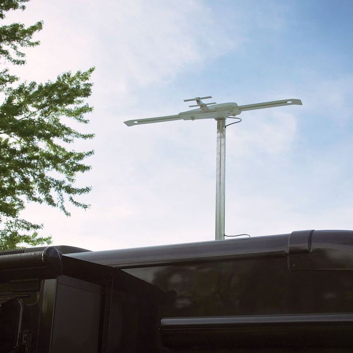 White Winegard RV TV Antenna Installed on RV Roof - Outdoor Installation | United RV Parts