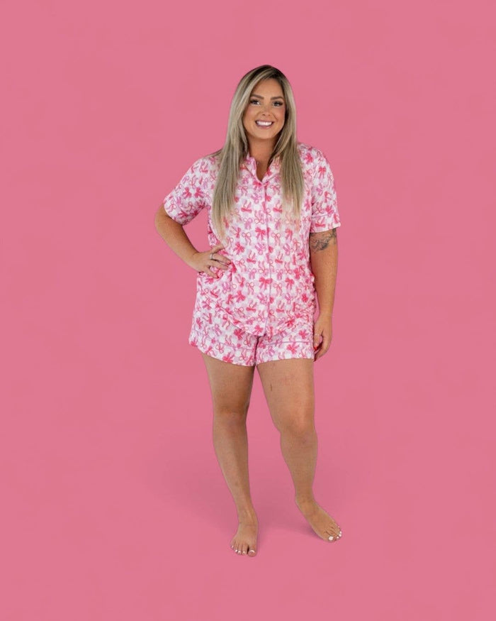 Women's Bow Checkered Charm Dream Short Set