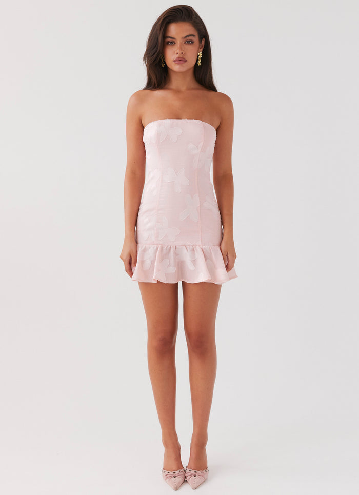 Womens Young Heart Mini Dress in the colour Pink Petal in front of a light grey background